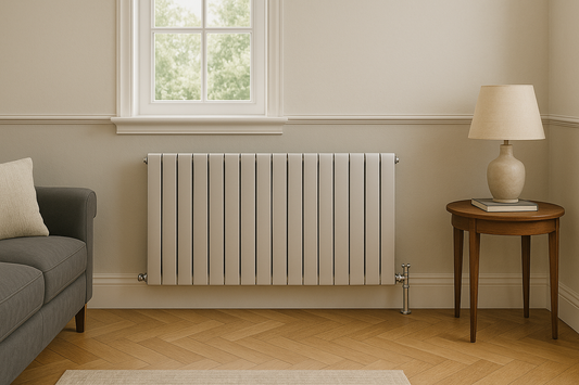 Aluminium radiator installed in a modern lounge with contemporary decor